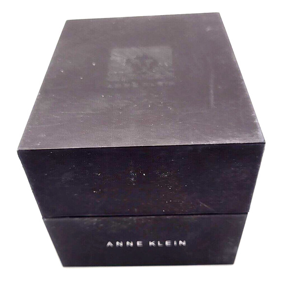 ANNE KLEIN Diamond Collection Watch Black Leather Band Black Dial Gold Letters - Picture 10 of 12